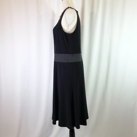 Ralph Lauren Black Dress Size 12 Sleeveless Embellished Neckline Fit & Flare - Picture 4 of 15